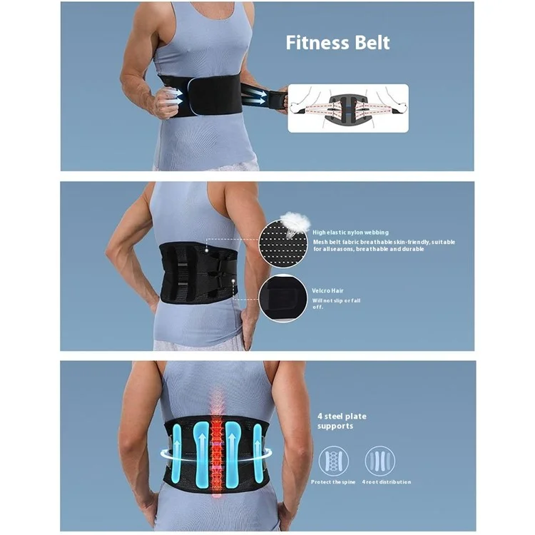 YF-YD028 Bande de Soutien Lombaire Fitness Musculation Randonnée Respirante Fine Été Ceinture de Maintien Lombaire - Noir / S