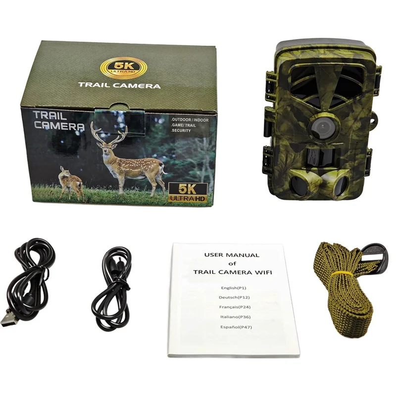 PR906W 5K Fotocamera di sorveglianza per la fauna selvatica con visione notturna, controllo WiFi tramite app