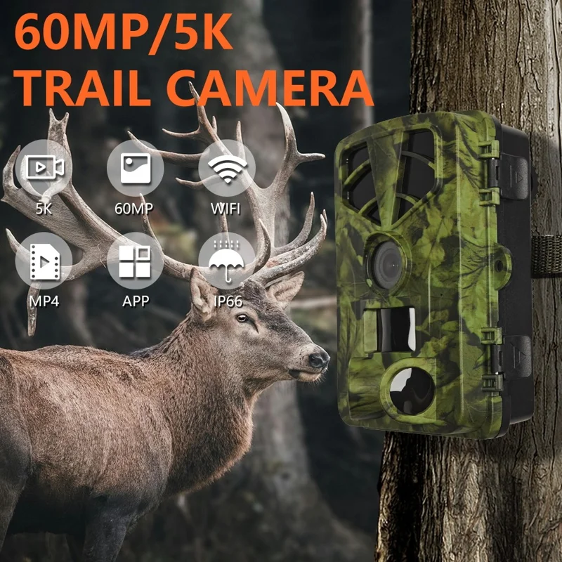 PR906W 5K Fotocamera di sorveglianza per la fauna selvatica con visione notturna, controllo WiFi tramite app