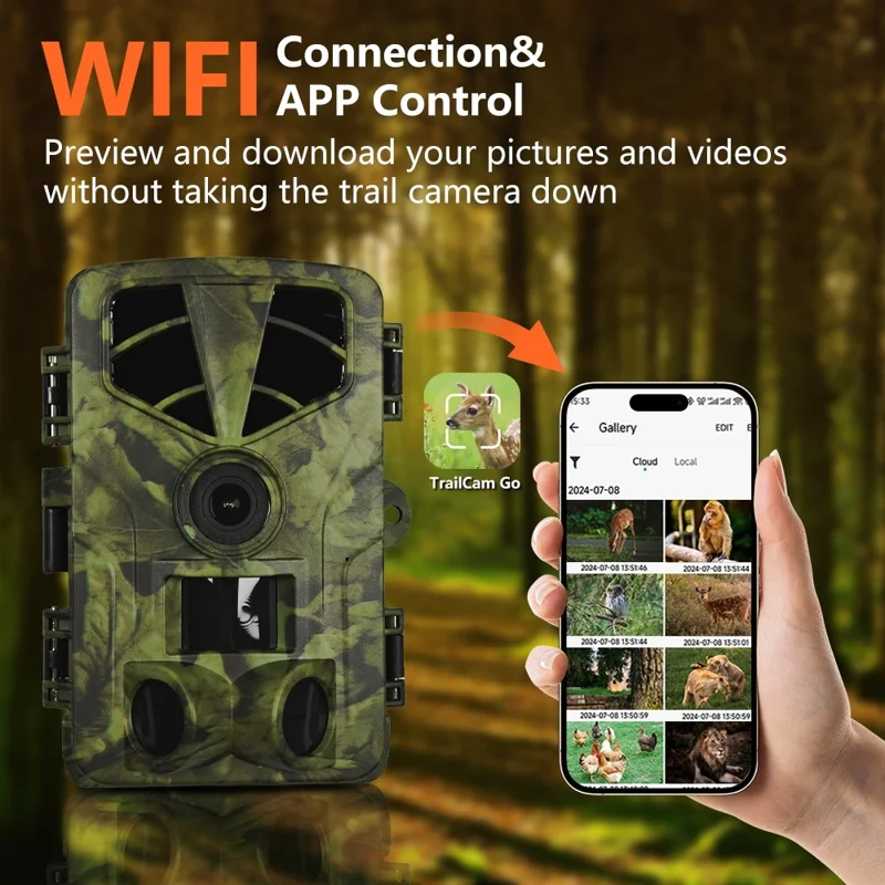 PR906W 5K Fotocamera di sorveglianza per la fauna selvatica con visione notturna, controllo WiFi tramite app
