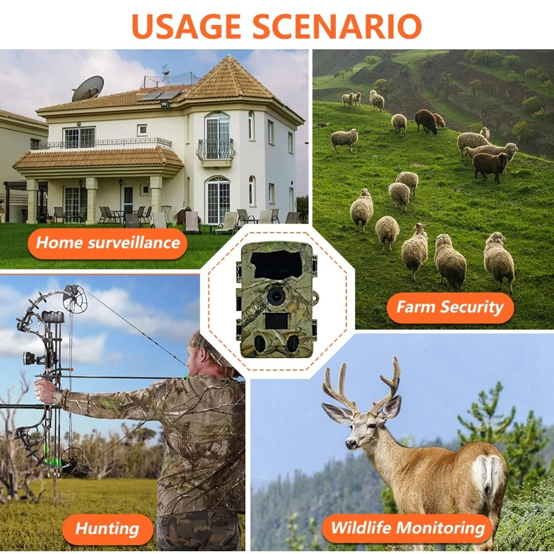 PR909W Fotocamera per Sicurezza Esterna, Caccia, 5K 60MP WiFi Visione Notturna Telecamera di Sorveglianza