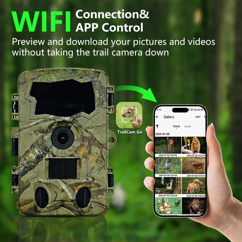 PR909W Fotocamera per Sicurezza Esterna, Caccia, 5K 60MP WiFi Visione Notturna Telecamera di Sorveglianza