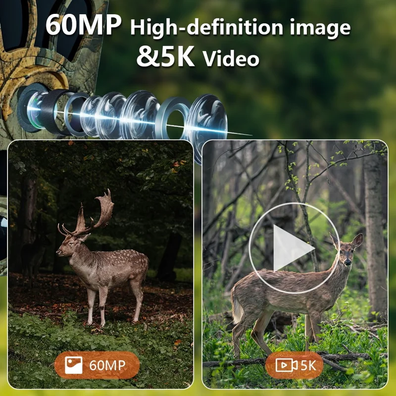 PR908W 5K 60МП WiFi Охотничья Камера с Ночным Видением Широкоугольная Камера для Наблюдения за Дикой Природой