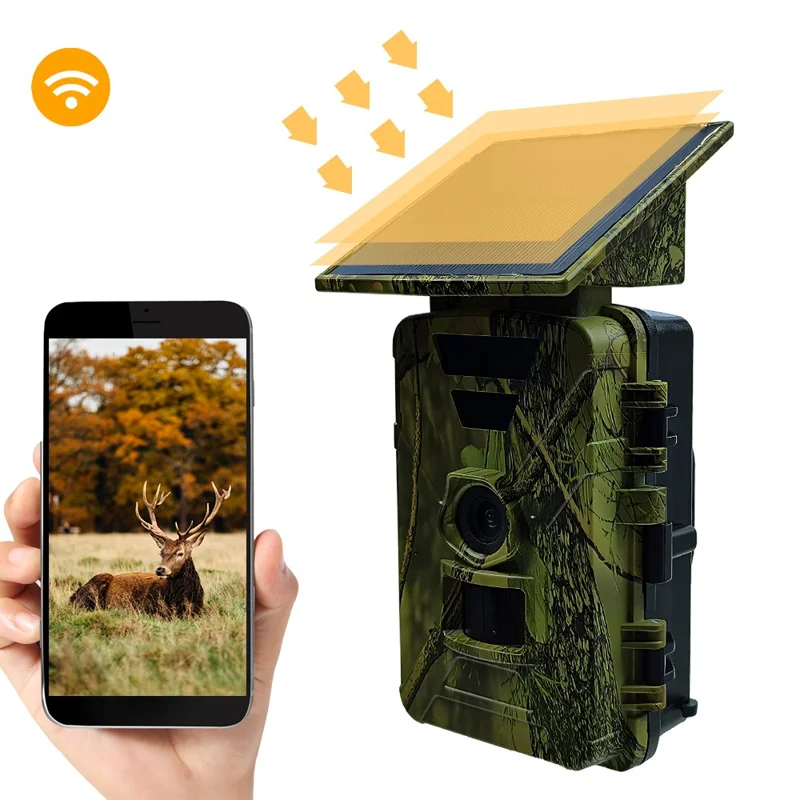 PR903W Caméra de chasse solaire extérieure 8K 60MP WiFi Vision nocturne infrarouge Caméra de sentier