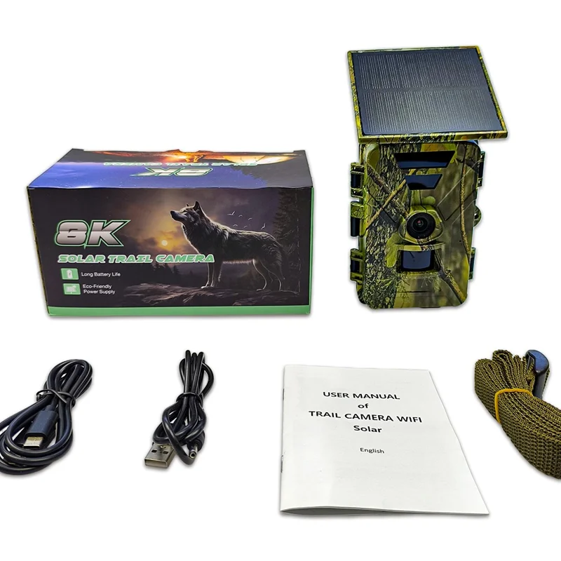 PR903W Caméra de chasse solaire extérieure 8K 60MP WiFi Vision nocturne infrarouge Caméra de sentier