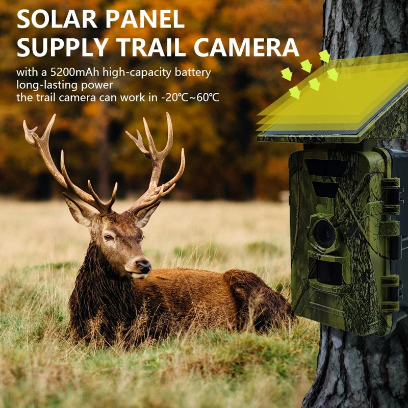 PR903W Caméra de chasse solaire extérieure 8K 60MP WiFi Vision nocturne infrarouge Caméra de sentier