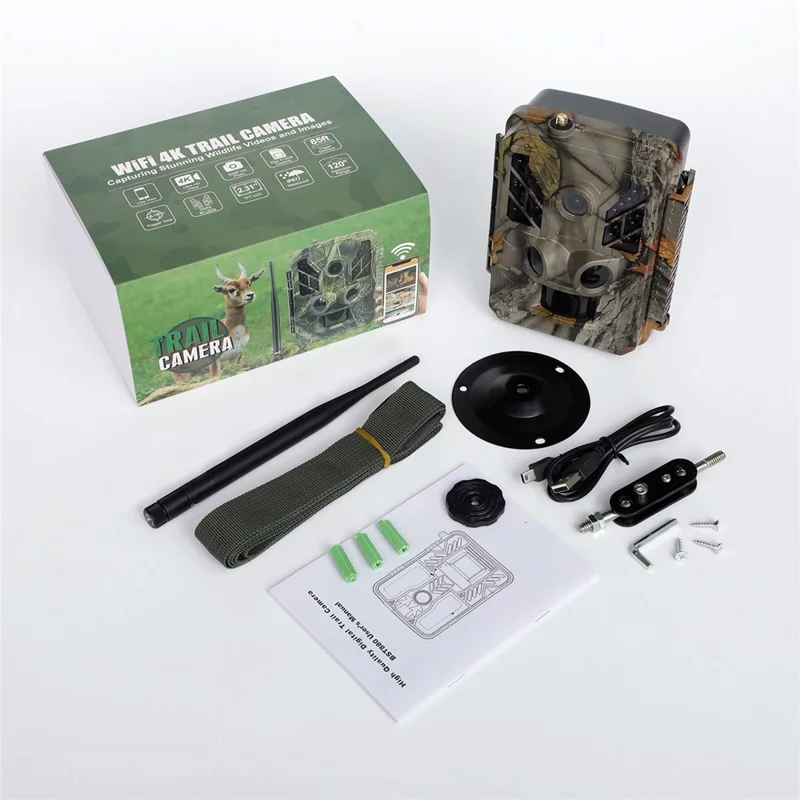 Caméra de surveillance de la faune Caméra de vision nocturne extérieure 4K WIFI Infrarouge Caméra de pistage des animaux de chasse - Couleur des feuilles