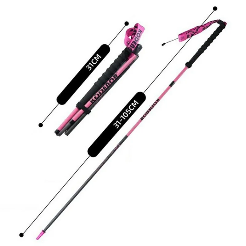 KODENOR 1Pc 105cm 3K Carbon Fiber Ultralight 4-Section Foldable Trekking Pole for Mountaineering Hiking Walking Stick - Pink