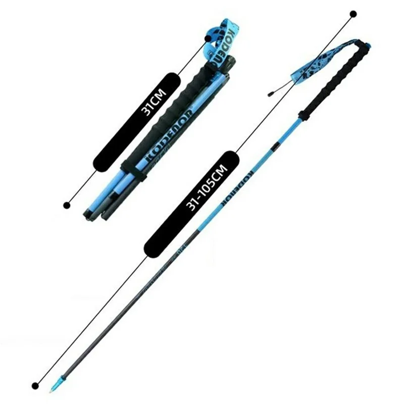 KODENOR 1Pc 105cm 3K Carbon Fiber Ultralight 4-Section Foldable Trekking Pole for Mountaineering Hiking Walking Stick - Blue
