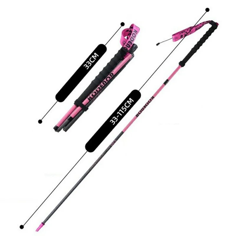 KODENOR 1Pc 115cm 3K Carbon Fiber Ultralight 4-Section Foldable Trekking Pole for Mountaineering Hiking Walking Stick - Pink