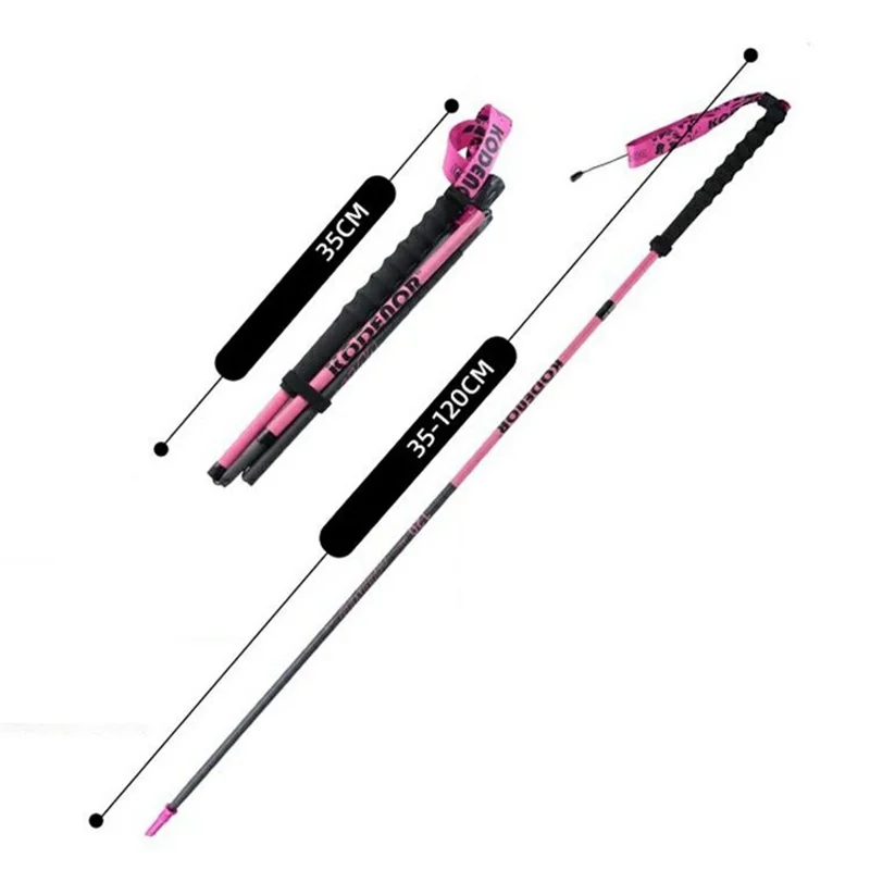 KODENOR 1Pc 120cm 3K Carbon Fiber Ultralight 4-Section Foldable Trekking Pole for Mountaineering Hiking Walking Stick - Pink