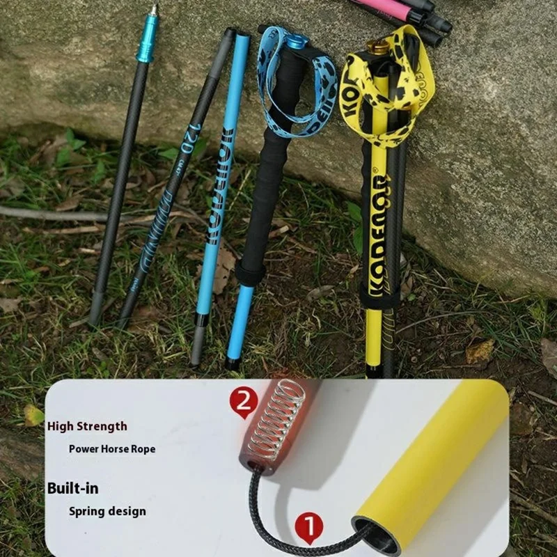 KODENOR 1Pc 120cm 3K Carbon Fiber Ultralight 4-Section Foldable Trekking Pole for Mountaineering Hiking Walking Stick - Pink