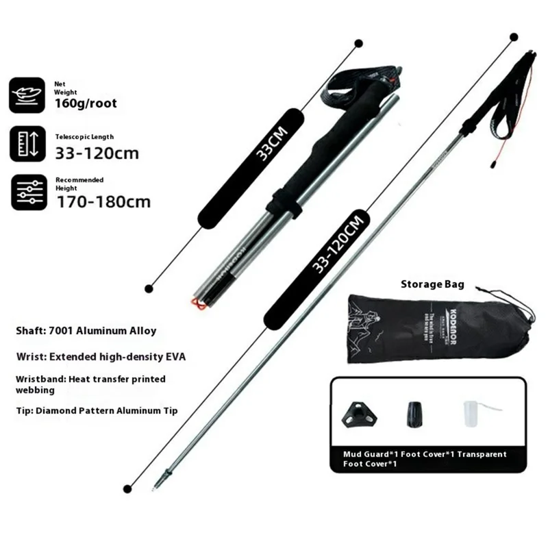 KODENOR 1Pc 120cm Quick Lock Trekking Pole for Outdoor Hiking Aluminum Alloy Foldable Walking Stick - Tarnish