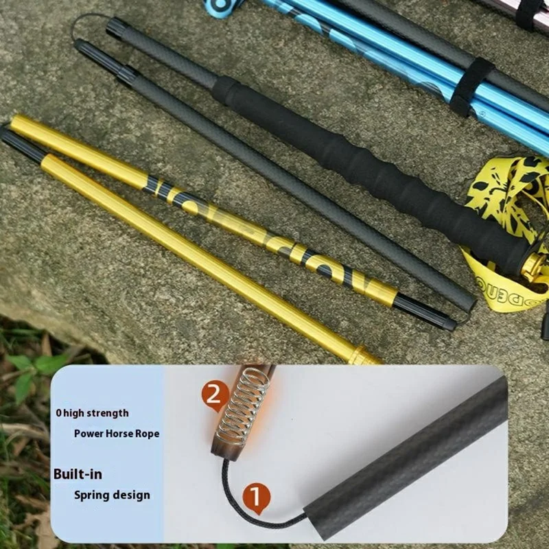 KODENOR 1Pc 120cm Trekking Pole Carbon Fiber + Aluminum Alloy Ultra Light 4-Section Foldable Hiking Stick - Pink