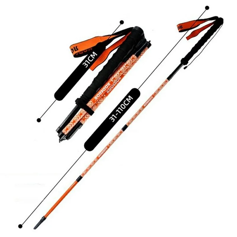 KODENOR 1Pc 110cm Outdoor Professional Trekking Pole Carbon Fiber Foldable Hiking Stick for Mountaineering - Orange