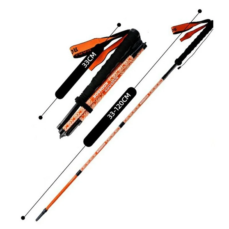 KODENOR 1Pc 120cm Outdoor Professional Trekking Pole Carbon Fiber Foldable Hiking Stick for Mountaineering - Orange