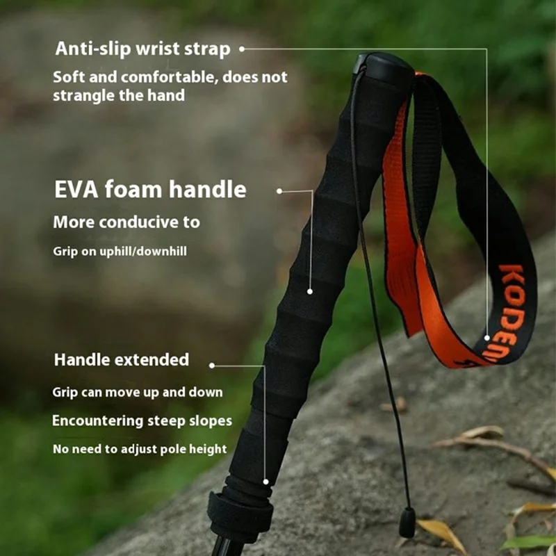 KODENOR 1Pc 120cm Outdoor Professional Trekking Pole Carbon Fiber Foldable Hiking Stick for Mountaineering - Orange