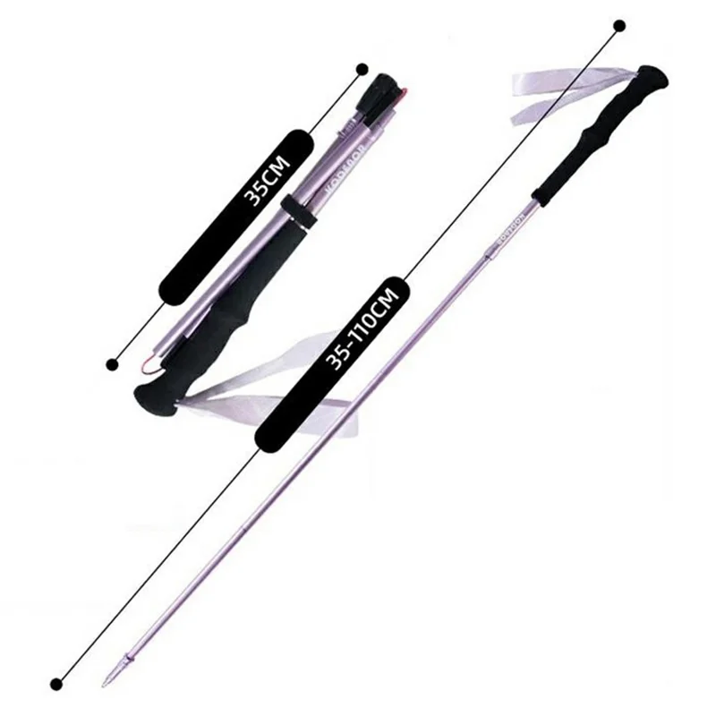 KODENOR 1Pc 110cm Foldable 4-Section Trekking Pole Lightweight Aluminum Alloy Hiking Stick for Mountain Climbing - Pink