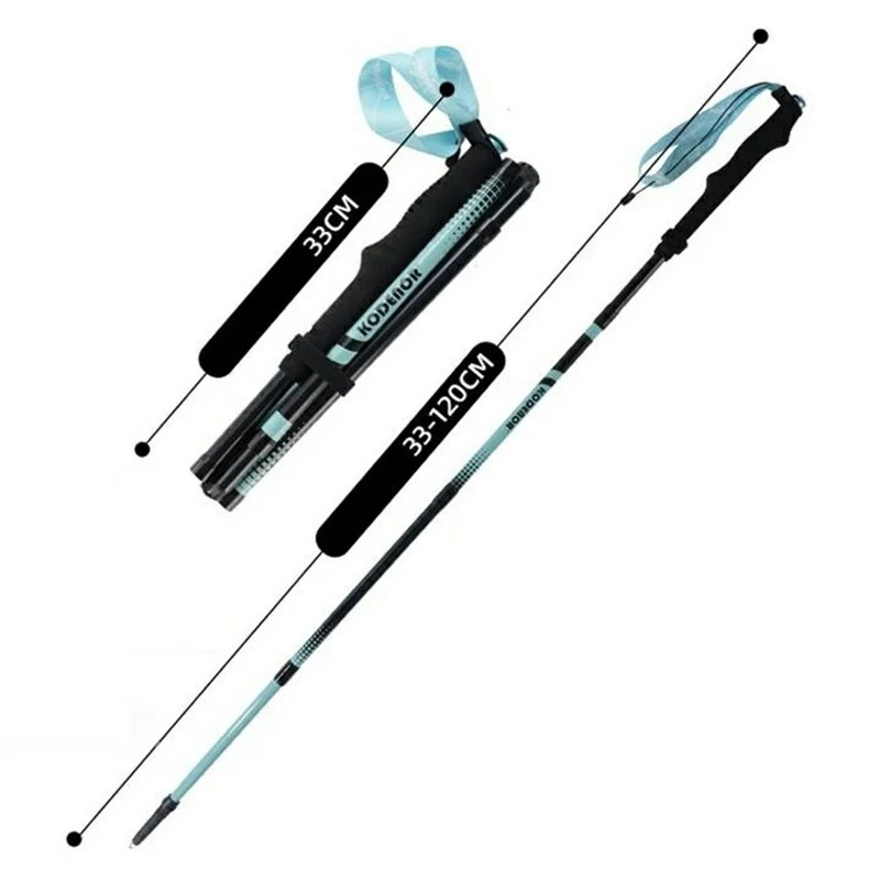 KODENOR 1Pc 120cm Professional Trekking Pole Ultralight Carbon Fiber Quick Lock Foldable Hiking Stick - Blue