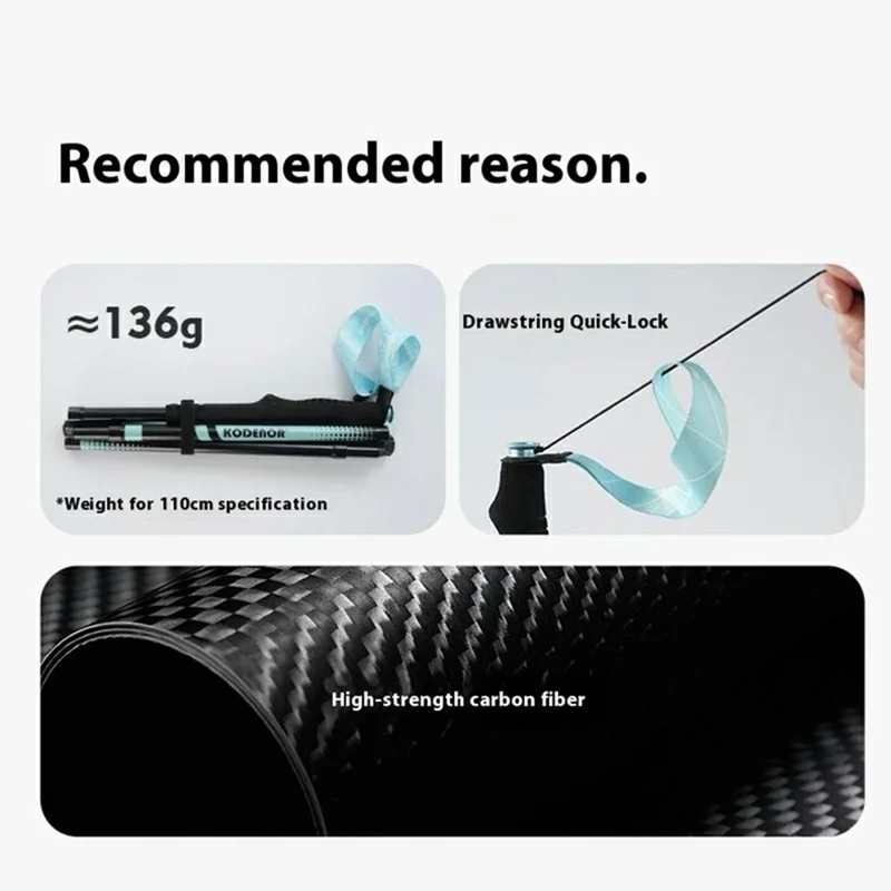 KODENOR 1Pc 120cm Professional Trekking Pole Ultralight Carbon Fiber Quick Lock Foldable Hiking Stick - Blue