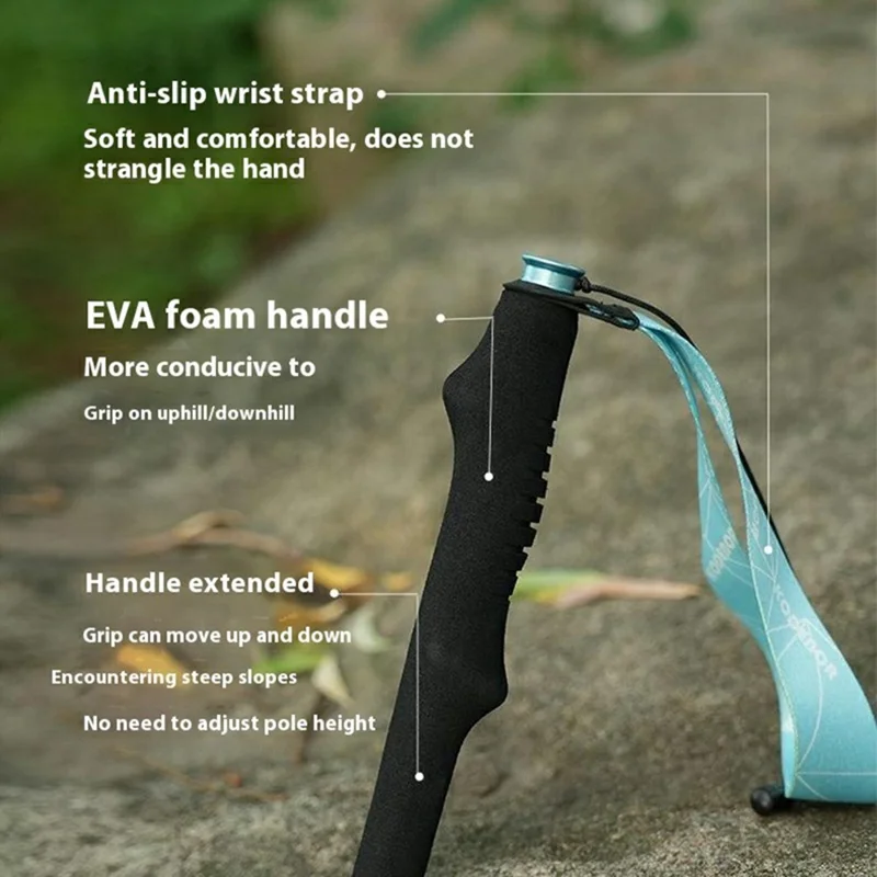 KODENOR 1Pc 120cm Professional Trekking Pole Ultralight Carbon Fiber Quick Lock Foldable Hiking Stick - Blue