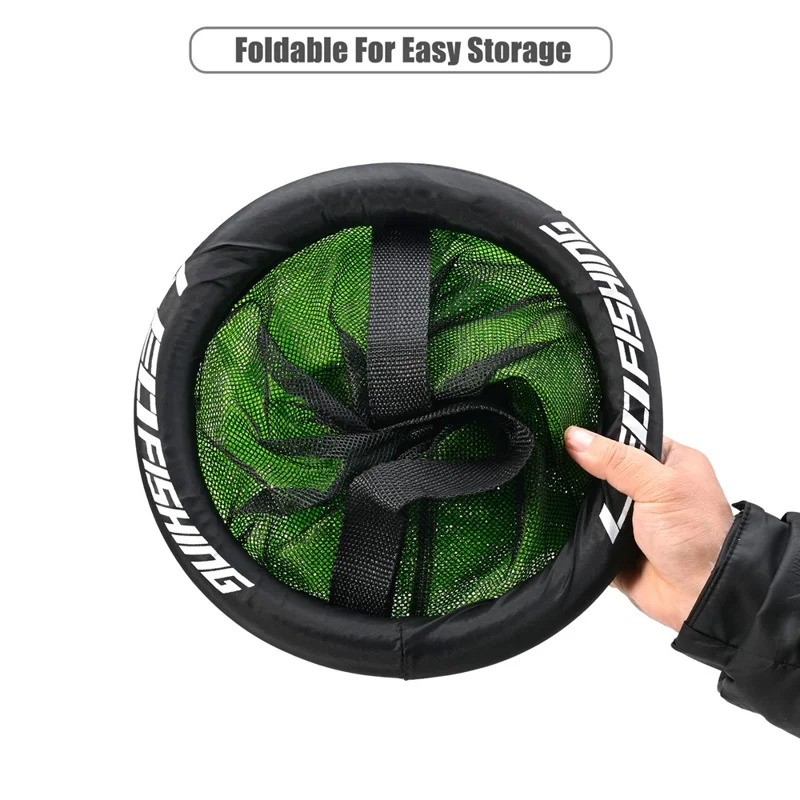 LEOFISHING Round Floating Fish Basket 25cm Diameter Floating Live Shrimp Basket with Drawstring Foldable - Black Green