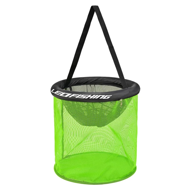 LEOFISHING Round Floating Fish Basket 35cm Diameter Floating Live Shrimp Basket with Drawstring Foldable - Black Green