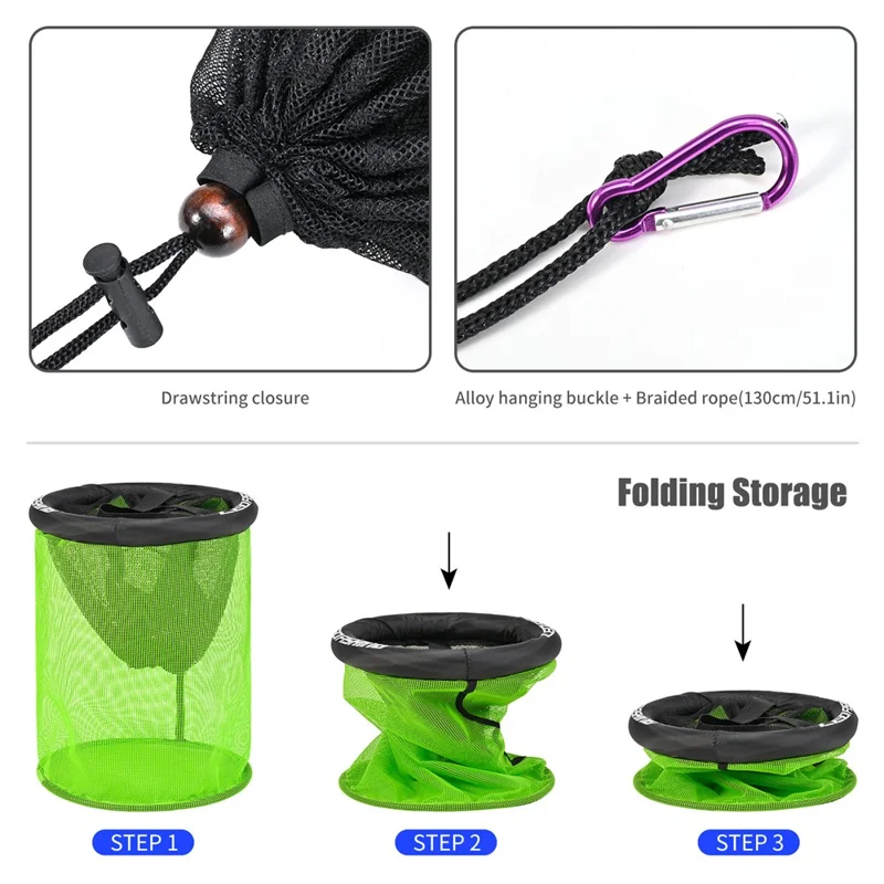 LEOFISHING Round Floating Fish Basket 35cm Diameter Floating Live Shrimp Basket with Drawstring Foldable - Black Green