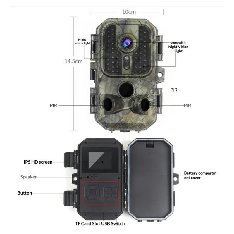 Câmara de Caça Infravermelha DL002, Câmara HD com Visão Noturna, à Prova de Água, de Ângulo Amplo, para Monitorização de Vida Selvagem