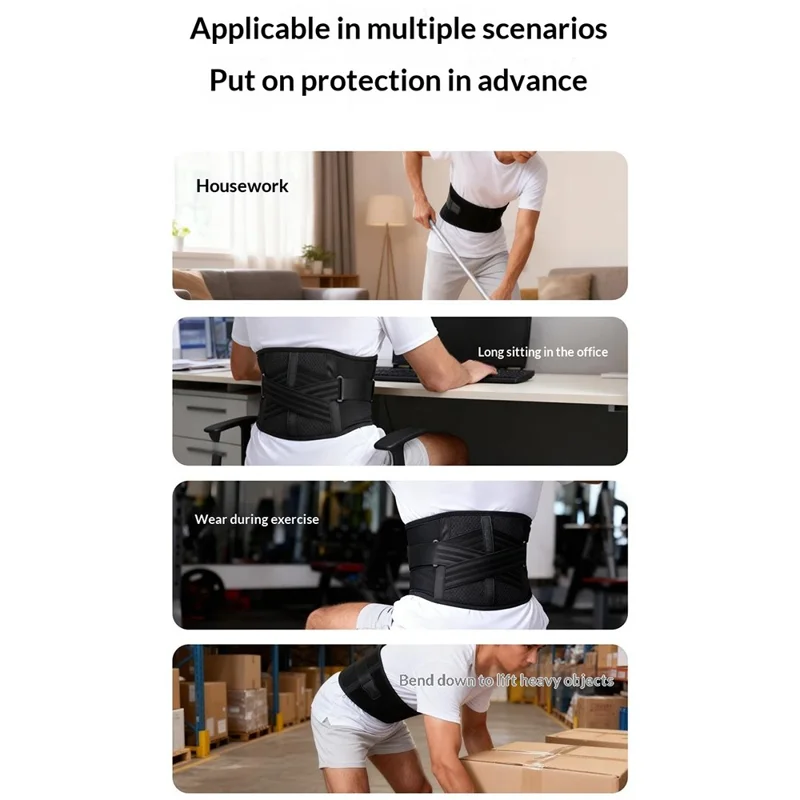 Cinturón Lumbar de Soporte AOLIKES 7898, Cinturón de Compresión Transpirable para Fitness, Soporte Lumbar en Forma de Alas - Talla M (Circunferencia de Cintura 65-75 cm) / Negro