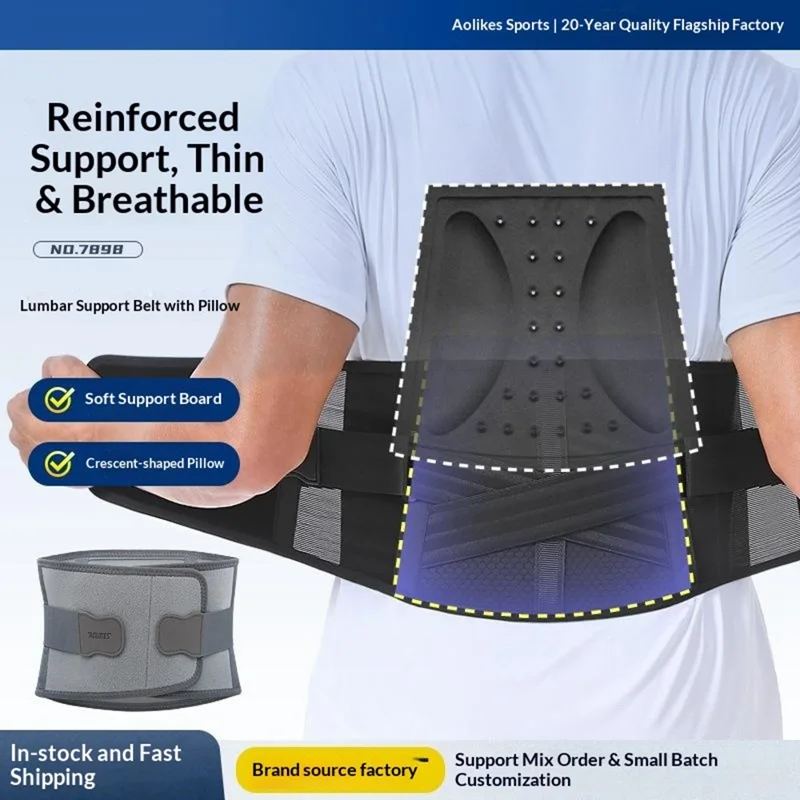 Cinturón Lumbar de Soporte AOLIKES 7898, Cinturón de Compresión Transpirable para Fitness, Soporte Lumbar en Forma de Alas - Talla M (Circunferencia de Cintura 65-75 cm) / Negro