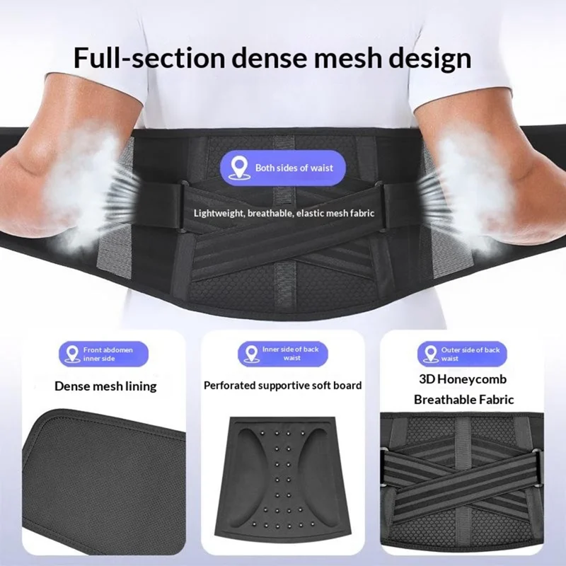 Cinturón Lumbar de Soporte AOLIKES 7898, Cinturón de Compresión Transpirable para Fitness, Soporte Lumbar en Forma de Alas - Talla M (Circunferencia de Cintura 65-75 cm) / Negro