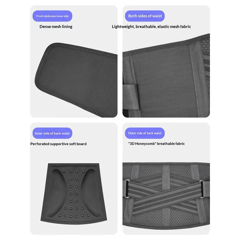 Cinturón Lumbar de Soporte AOLIKES 7898, Cinturón de Compresión Transpirable para Fitness, Soporte Lumbar en Forma de Alas - Talla M (Circunferencia de Cintura 65-75 cm) / Negro