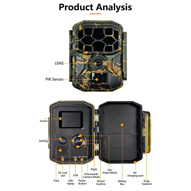 H1W 8K 60MP Trail Camera Solar Panel WiFi Bluetooth-compatible Infrared Hunting Camera with Night Vision for Wildlife Scouting - Camouflage