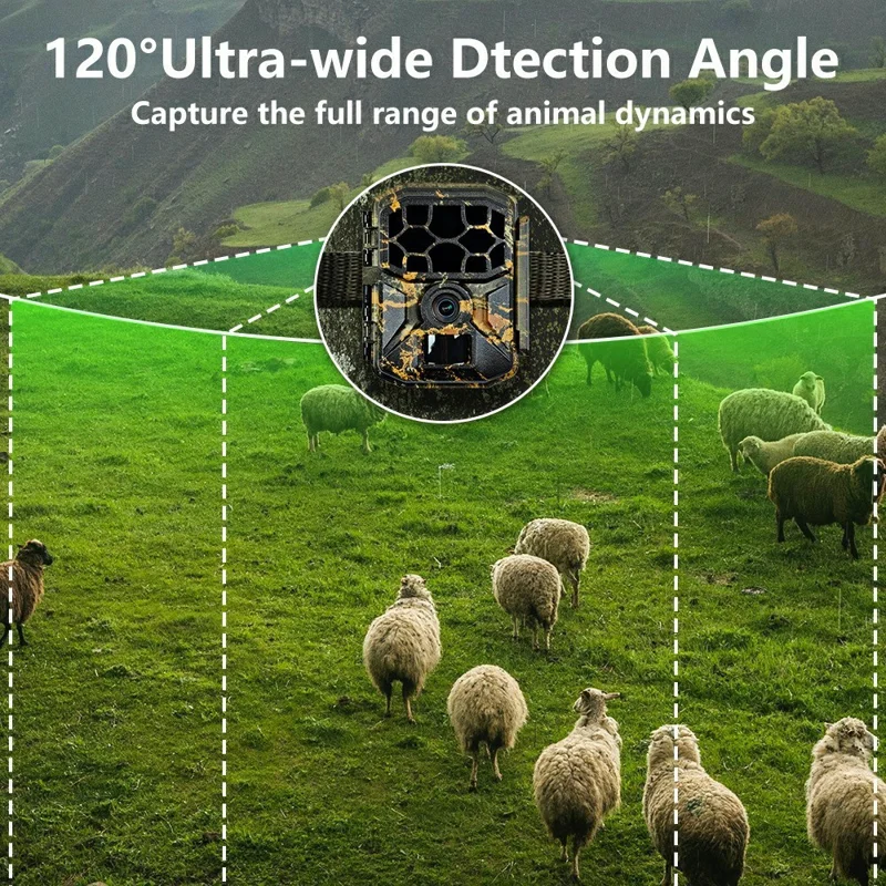 H1W 8K 60MP Trail Camera Solar Panel WiFi Bluetooth-compatible Infrared Hunting Camera with Night Vision for Wildlife Scouting - Camouflage