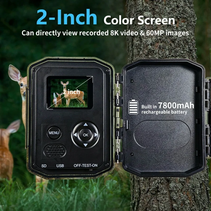 H2W 8K 60MP Trail Camera Solar Panel WiFi Bluetooth-compatible Infrared Hunting Camera with Night Vision for Wildlife Scouting - Camouflage