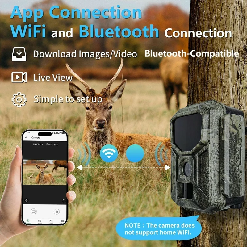 H2W 8K 60MP Trail Camera Solar Panel WiFi Bluetooth-compatible Infrared Hunting Camera with Night Vision for Wildlife Scouting - Camouflage