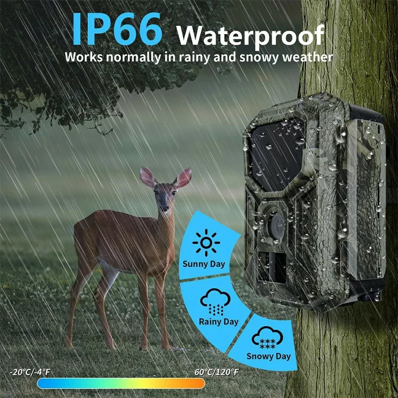 H2W 8K 60MP Trail Camera Solar Panel WiFi Bluetooth-compatible Infrared Hunting Camera with Night Vision for Wildlife Scouting - Camouflage