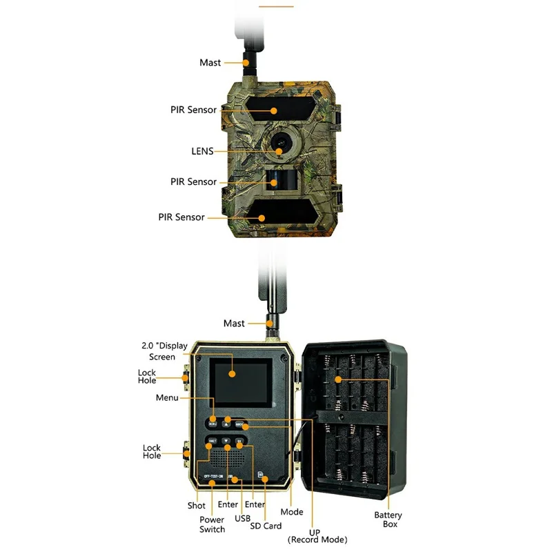 PR902LTE 4G 8K 60MP Trail Camera IP66 Waterproof Night Vision PIR Motion Detection Hunting Camera for Wildlife Scouting - Camouflage
