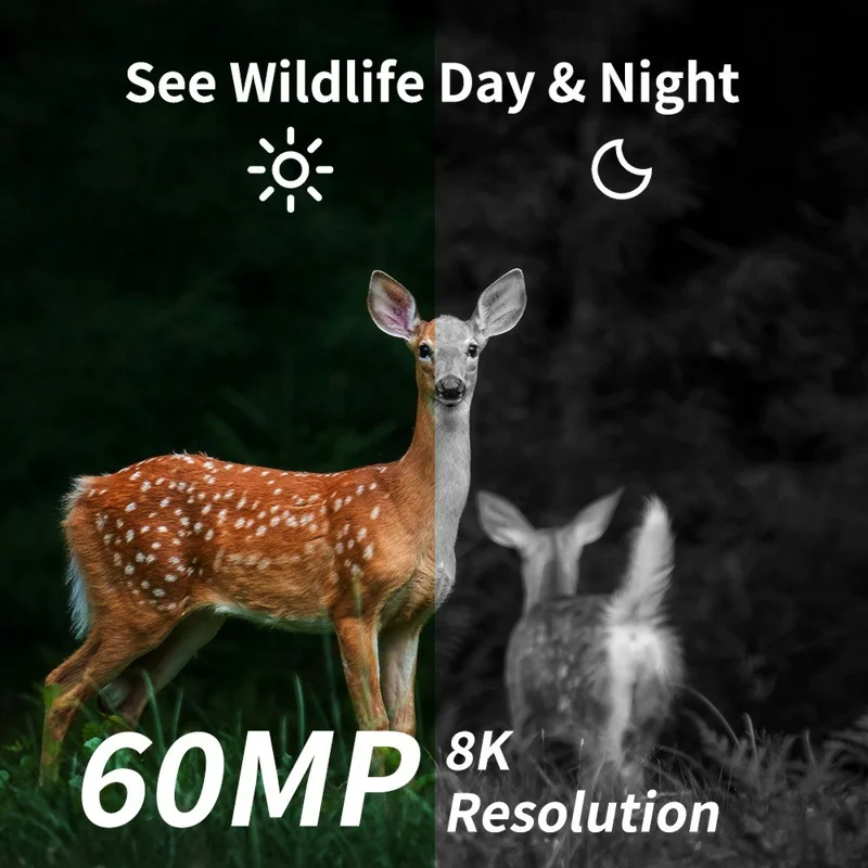 PR902LTE 4G 8K 60MP Trail Camera IP66 Waterproof Night Vision PIR Motion Detection Hunting Camera for Wildlife Scouting - Camouflage