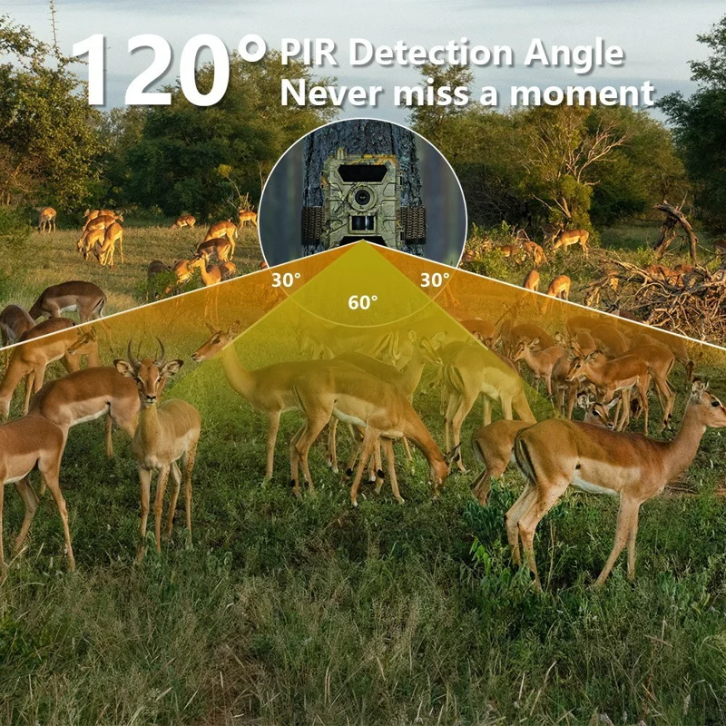 PR902LTE 4G 8K 60MP Trail Camera IP66 Waterproof Night Vision PIR Motion Detection Hunting Camera for Wildlife Scouting - Camouflage
