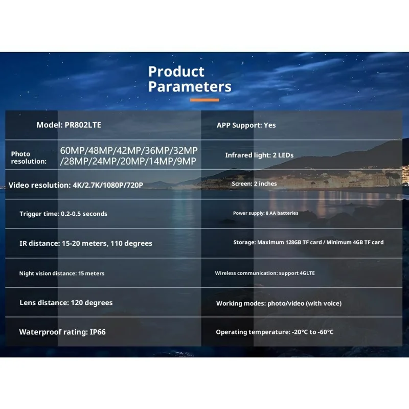 PR802LTE 4G LTE Wildcamera 60MP 4K Nachtkijker IP66 Waterdichte Jachtcamera voor Wildwaarneming