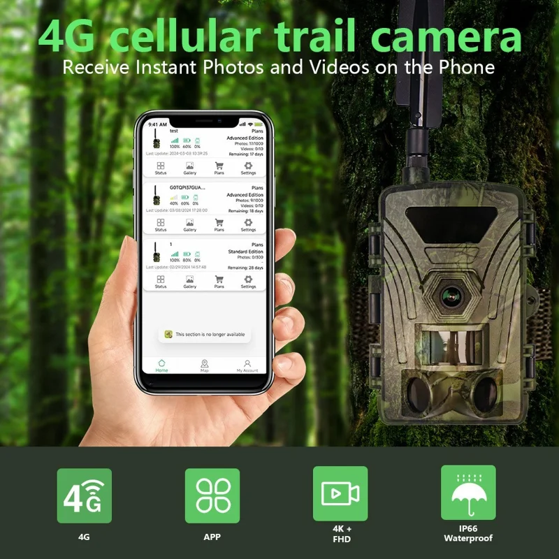 PR802LTE 4G LTE Wildcamera 60MP 4K Nachtkijker IP66 Waterdichte Jachtcamera voor Wildwaarneming