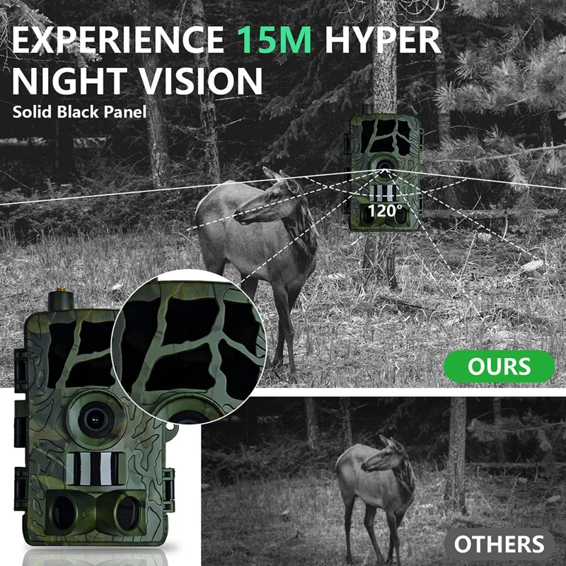 PR804LTE 4G Trail Camera 30MP 1080P Night Vision IP66 Waterproof Hunting Camera for Wildlife Scouting - Camouflage