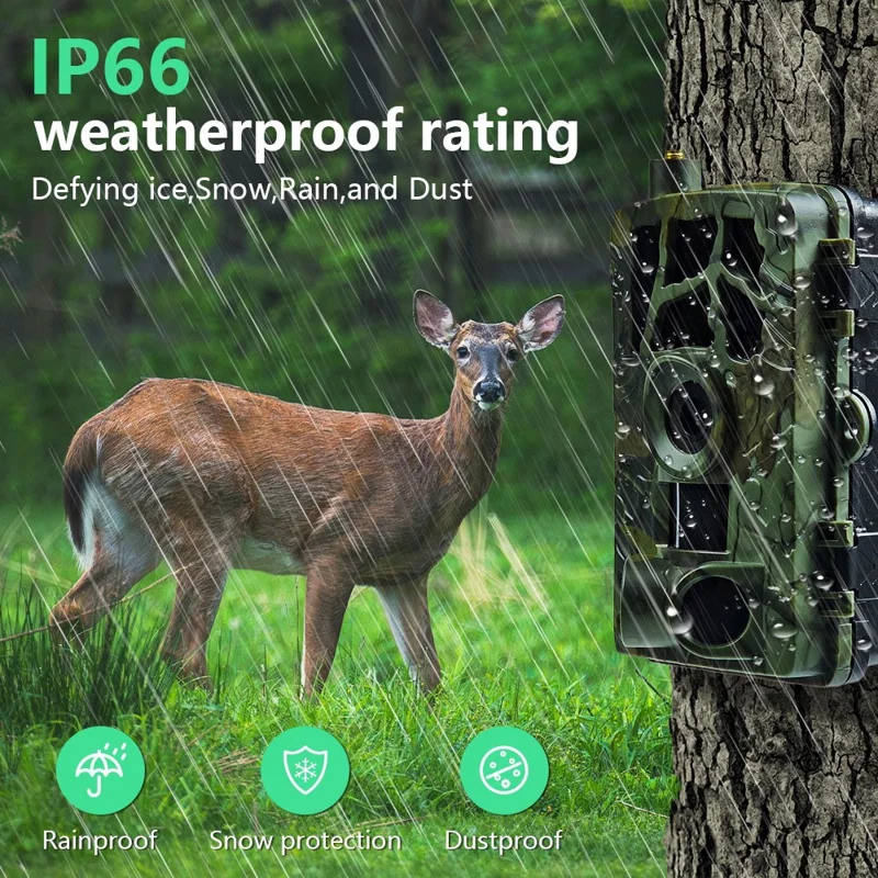 PR804LTE 4G Trail Camera 30MP 1080P Night Vision IP66 Waterproof Hunting Camera for Wildlife Scouting - Camouflage