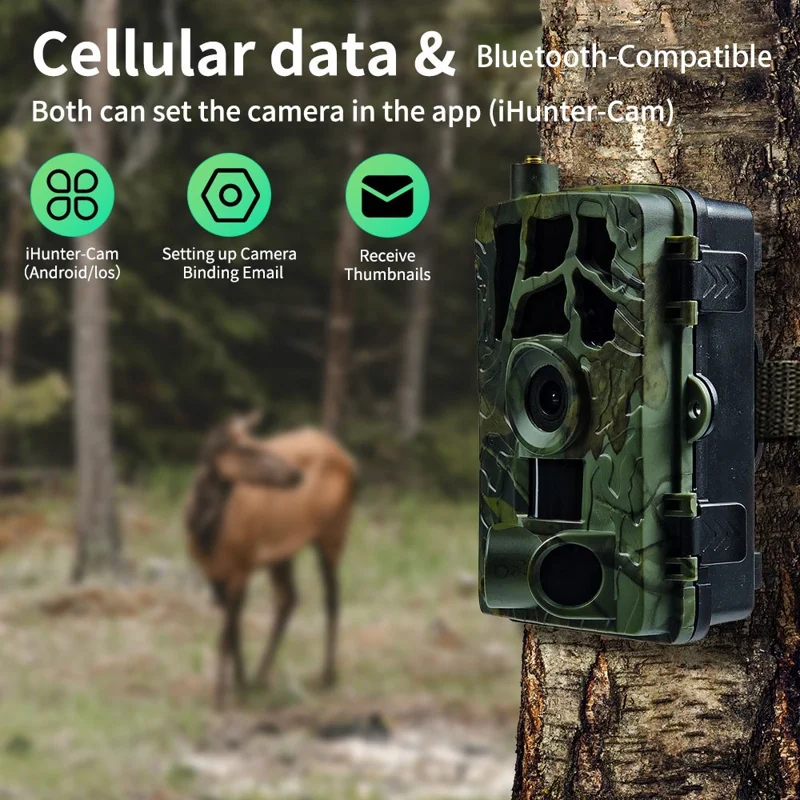 PR804LTE 4G Trail Camera 30MP 1080P Night Vision IP66 Waterproof Hunting Camera for Wildlife Scouting - Camouflage