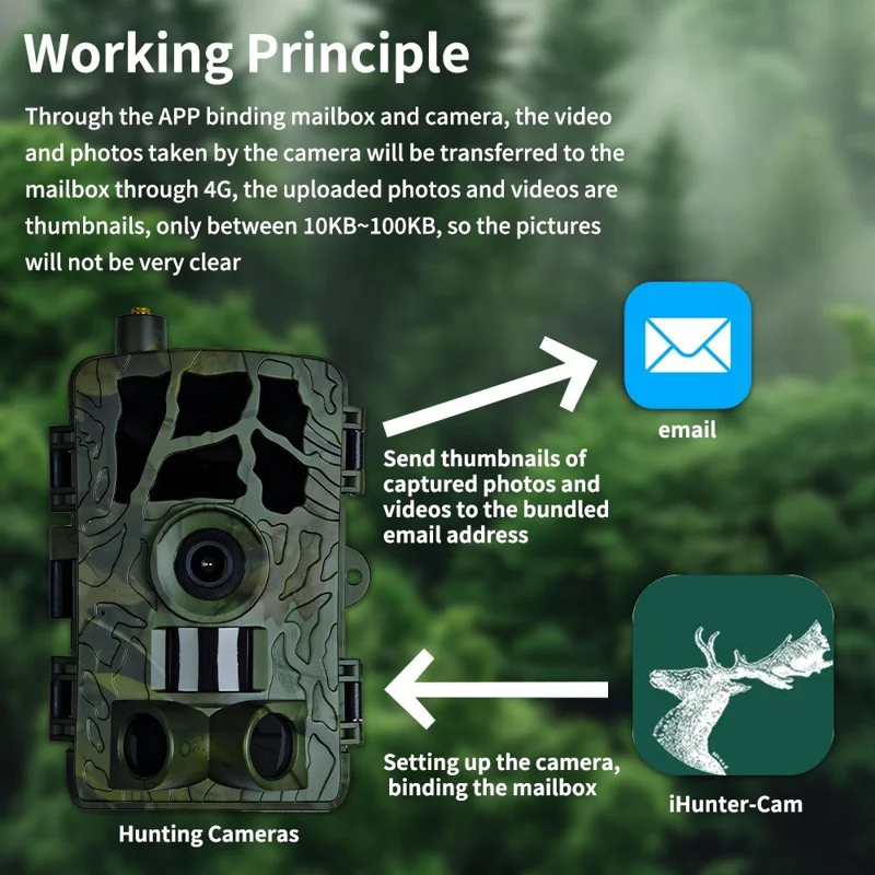 PR804LTE 4G Trail Camera 30MP 1080P Night Vision IP66 Waterproof Hunting Camera for Wildlife Scouting - Camouflage