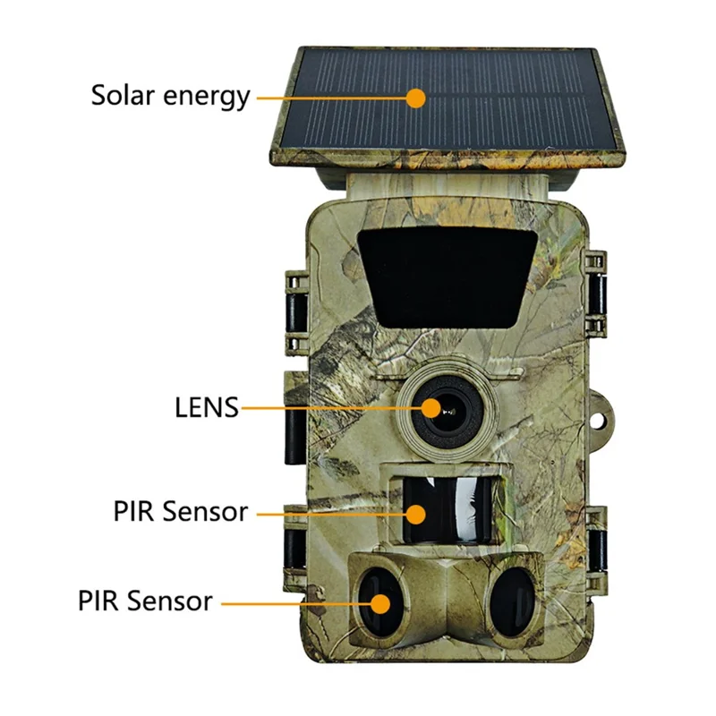 PR903W 5K WiFi Solar Security Camera 60MP Waterproof Trail Camera with PIR Motion Detection for Hunting Wildlife - Camouflage