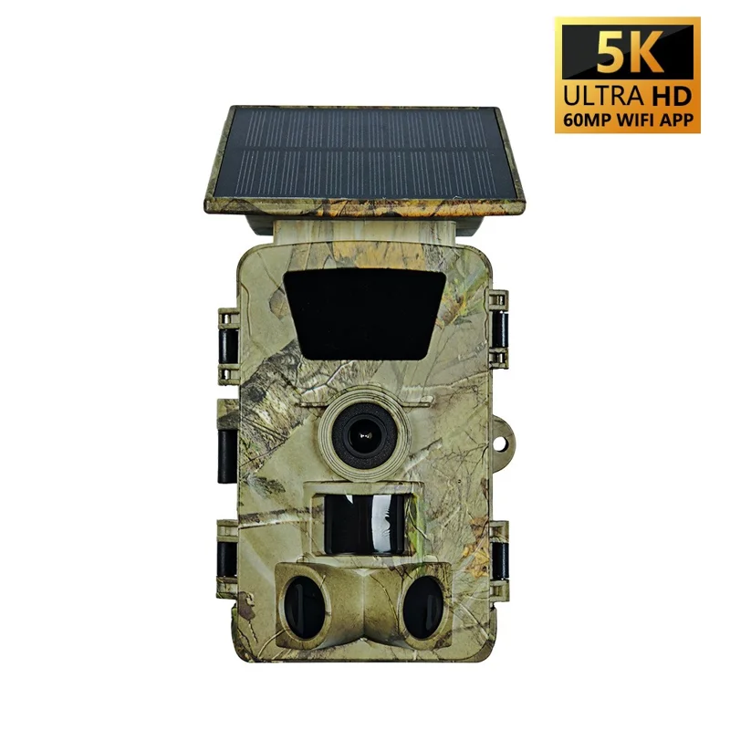 PR903W 5K WiFi Solar Security Camera 60MP Waterproof Trail Camera with PIR Motion Detection for Hunting Wildlife - Camouflage