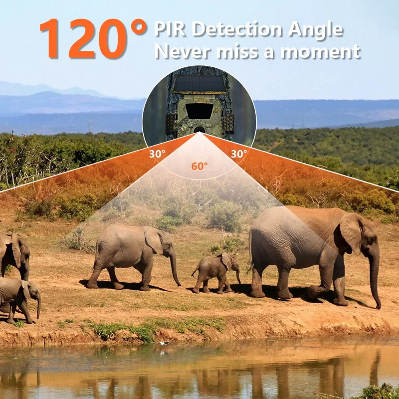 PR903W 5K WiFi Solar Security Camera 60MP Waterproof Trail Camera with PIR Motion Detection for Hunting Wildlife - Camouflage